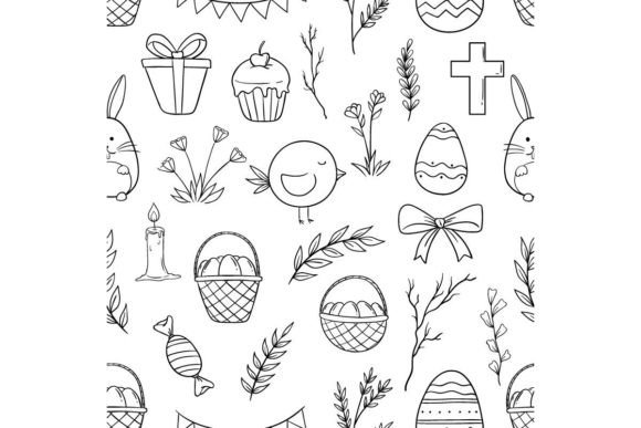 Download Cute Easter Icons in Seamless Pattern - Easter Collection