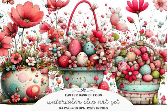 Download Whimsical Easter Basket Eggs Clipart - Easter Collection