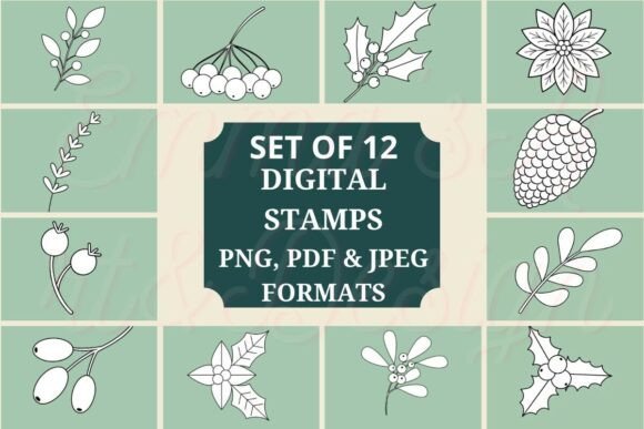 Download 12 Christmas Foliage Digital Stamps - Foliage Collection