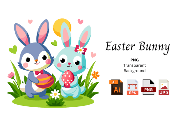 Download Cute Bunnies with Easter Egg Vector - Easter Collection