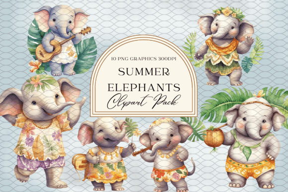 Download Watercolor Summer Luau Elephants Clipart - Luau Collection