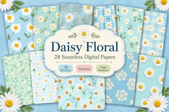 Download Daisy Floral Seamless Digital Paper Set - Daisy Collection