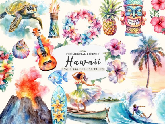 Download Hawaii Watercolor Tiki Art, Luau Clipart - Luau Collection