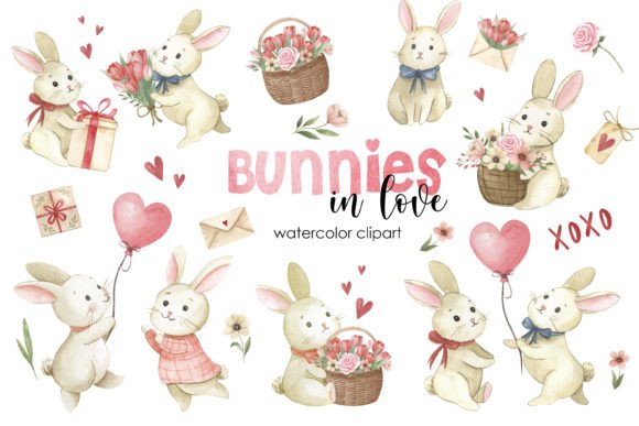 Download Cute Bunnies Valentine's Day Clipart - Cute bunnies Collection