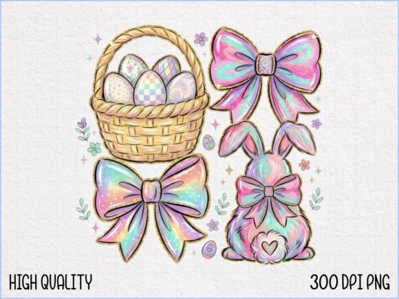 Download Easter Basket Eggs and Rainbow Bows PNG - Easter Collection