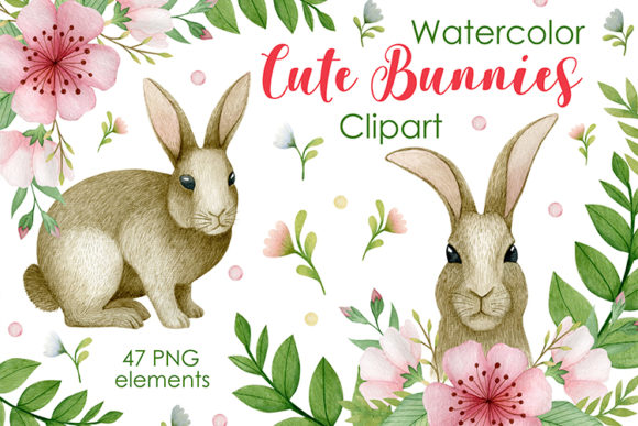 Download Watercolor Cute Bunnies Clipart - Cute bunnies Collection